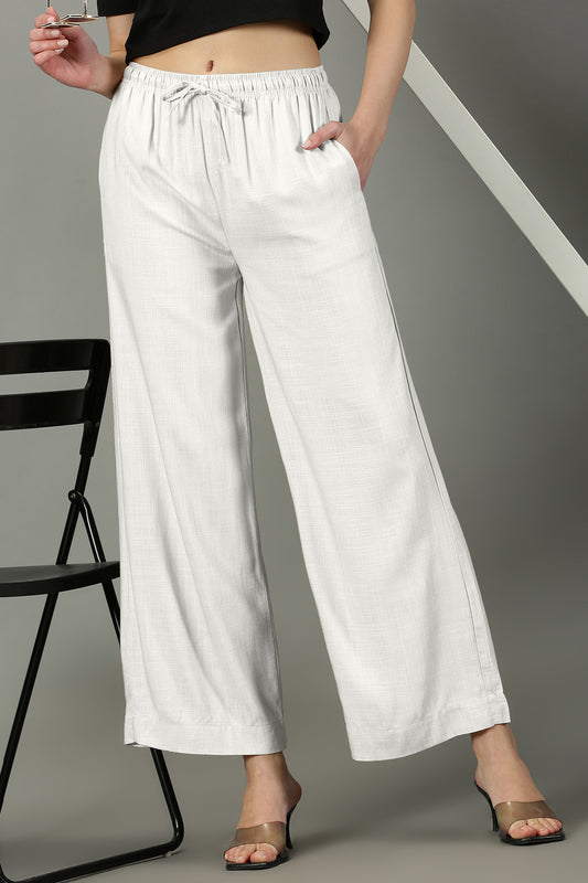 White Solid Slub Palazzos