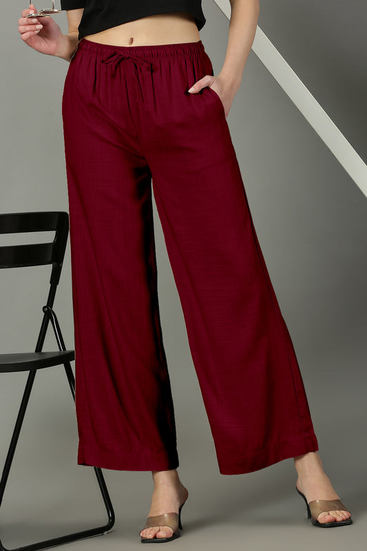 Maroon Solid Slub Palazzos