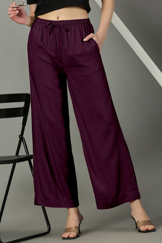 Wine Solid Slub Palazzos