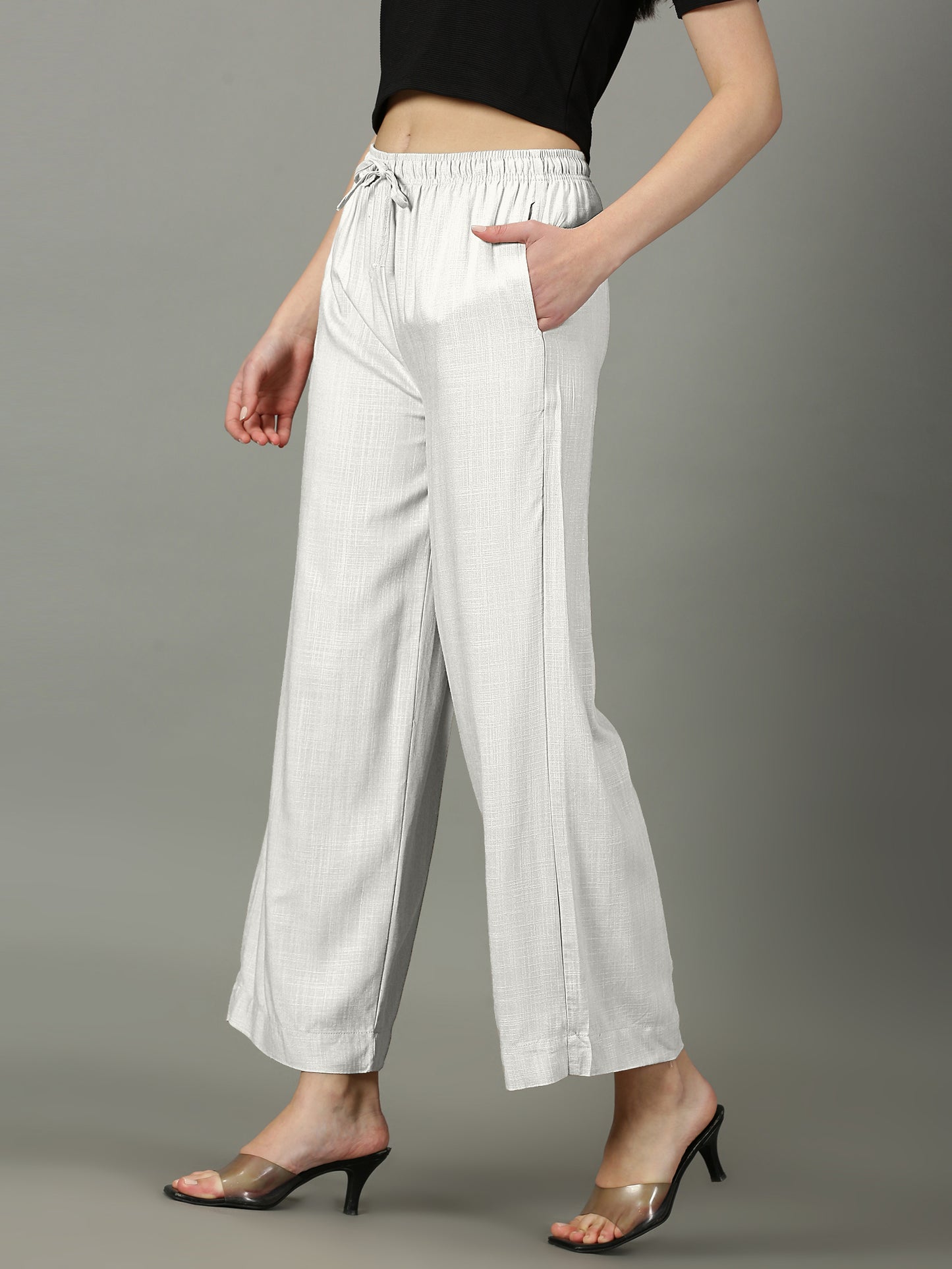 White Solid Slub Palazzos