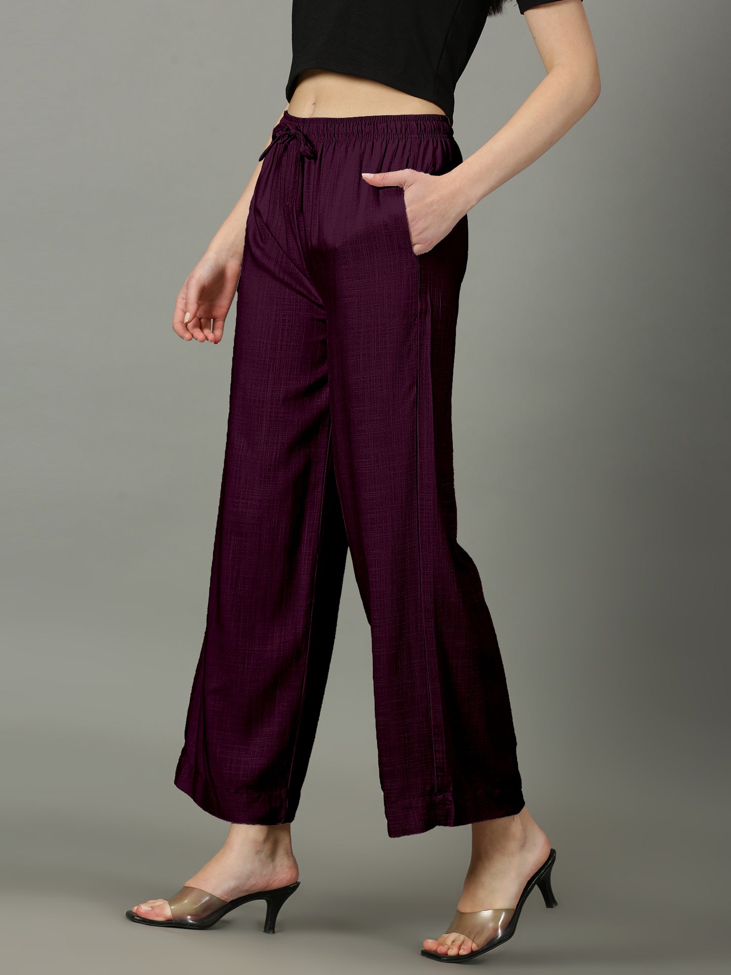 Wine Solid Slub Palazzos