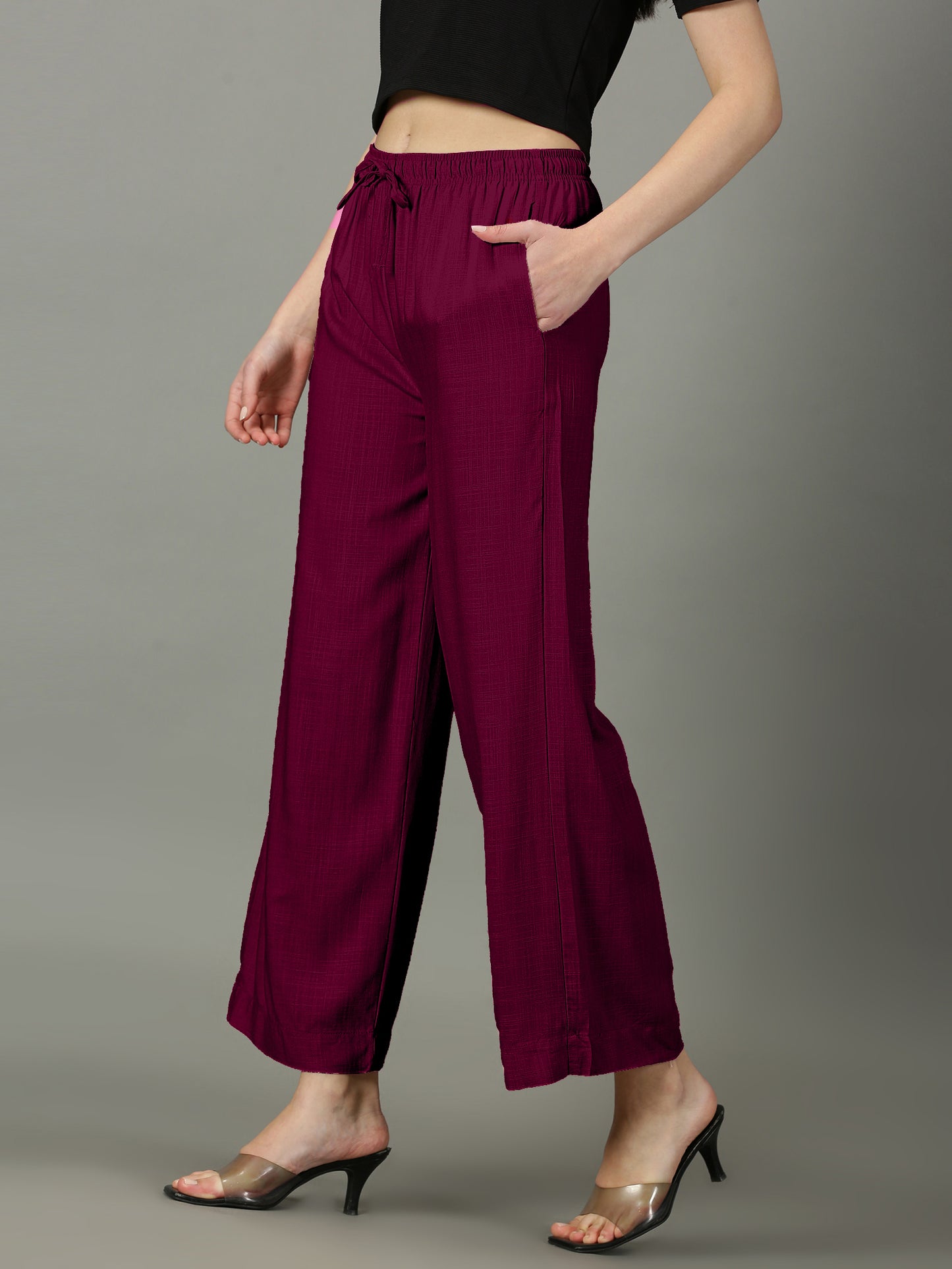 Burgundy Solid Slub Palazzos