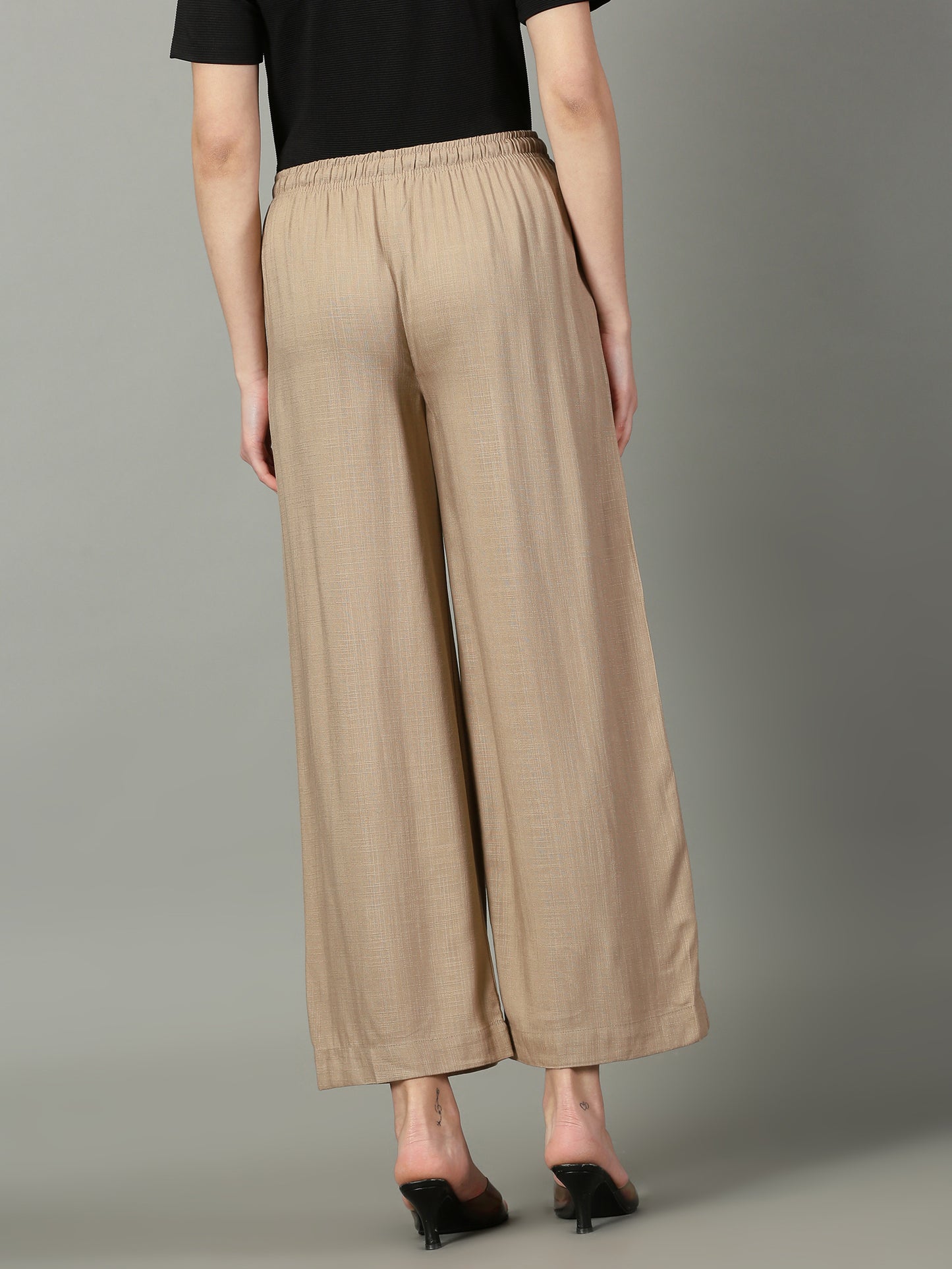 Dark Beige Solid Slub Palazzos