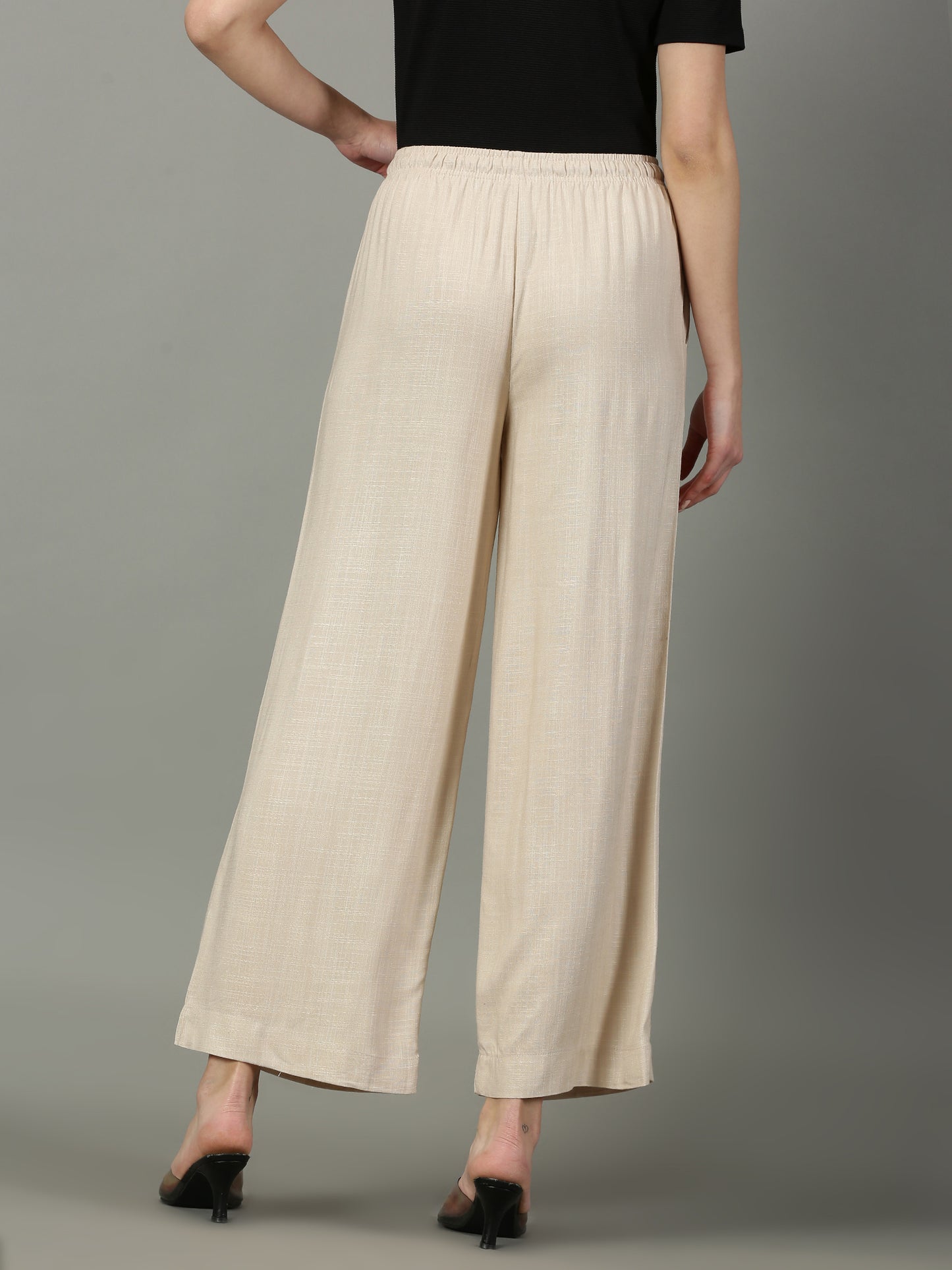 Beige Solid Slub Palazzos