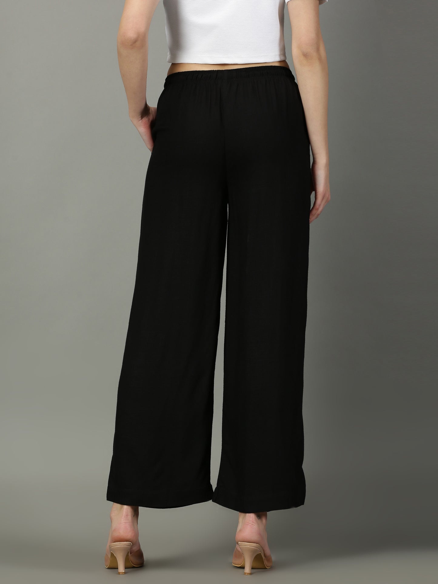 Black Solid Slub Palazzos