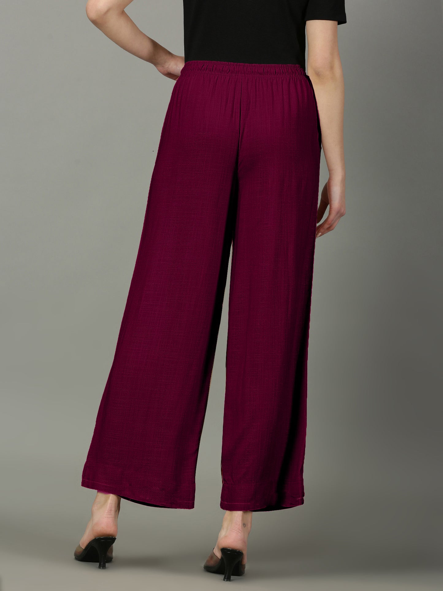 Burgundy Solid Slub Palazzos