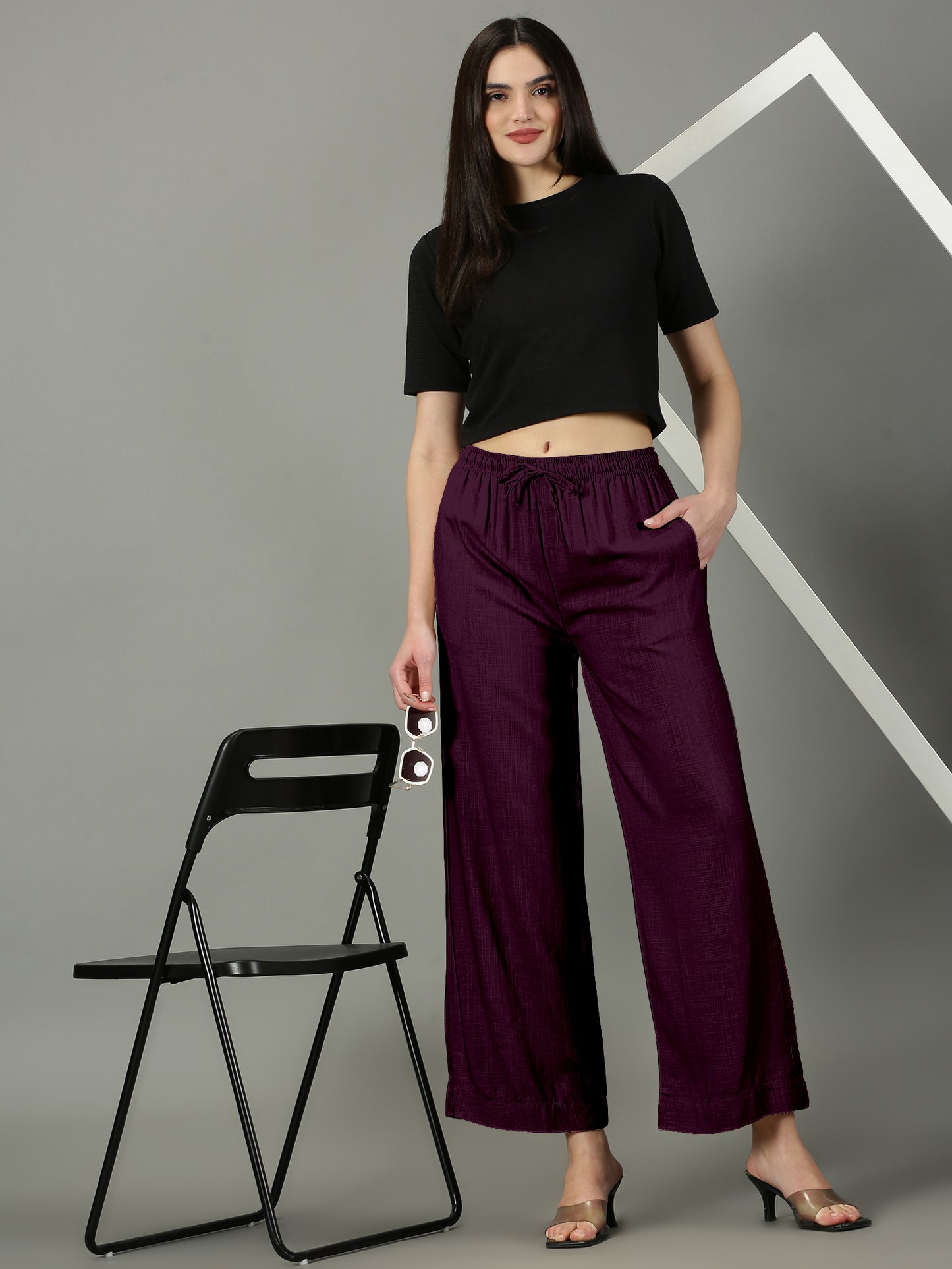 Wine Solid Slub Palazzos