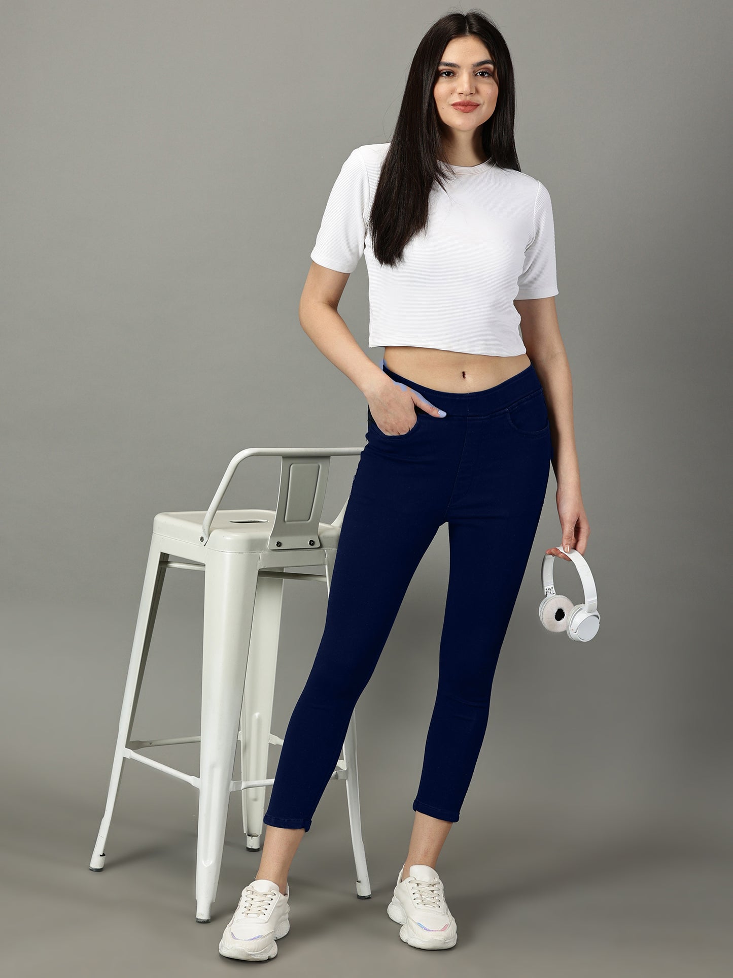 Navy Blue Denim Super Stretchable Jeggings (Skinny Fit)