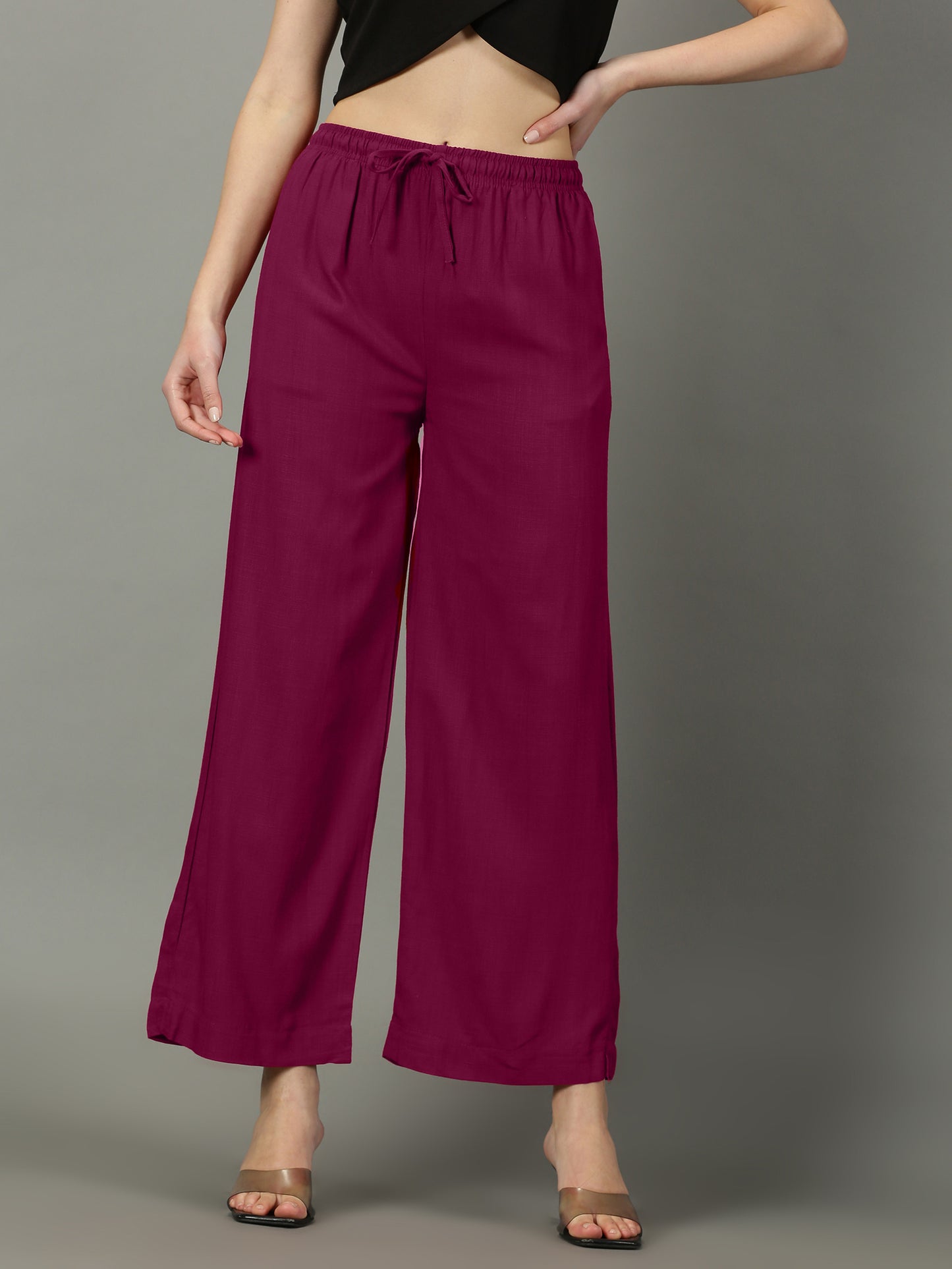 Burgundy Solid Slub Palazzos