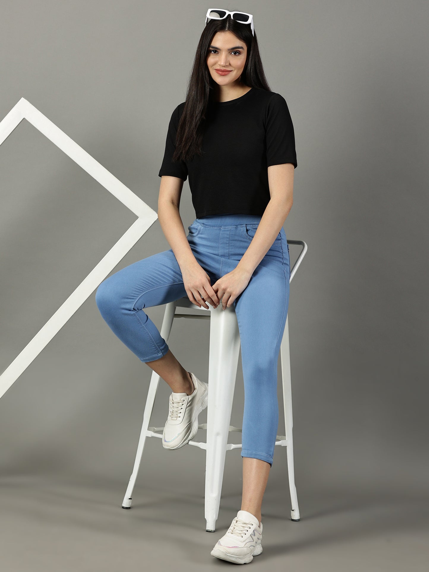 Sky Blue Denim Super Stretchable Jeggings (Skinny Fit)