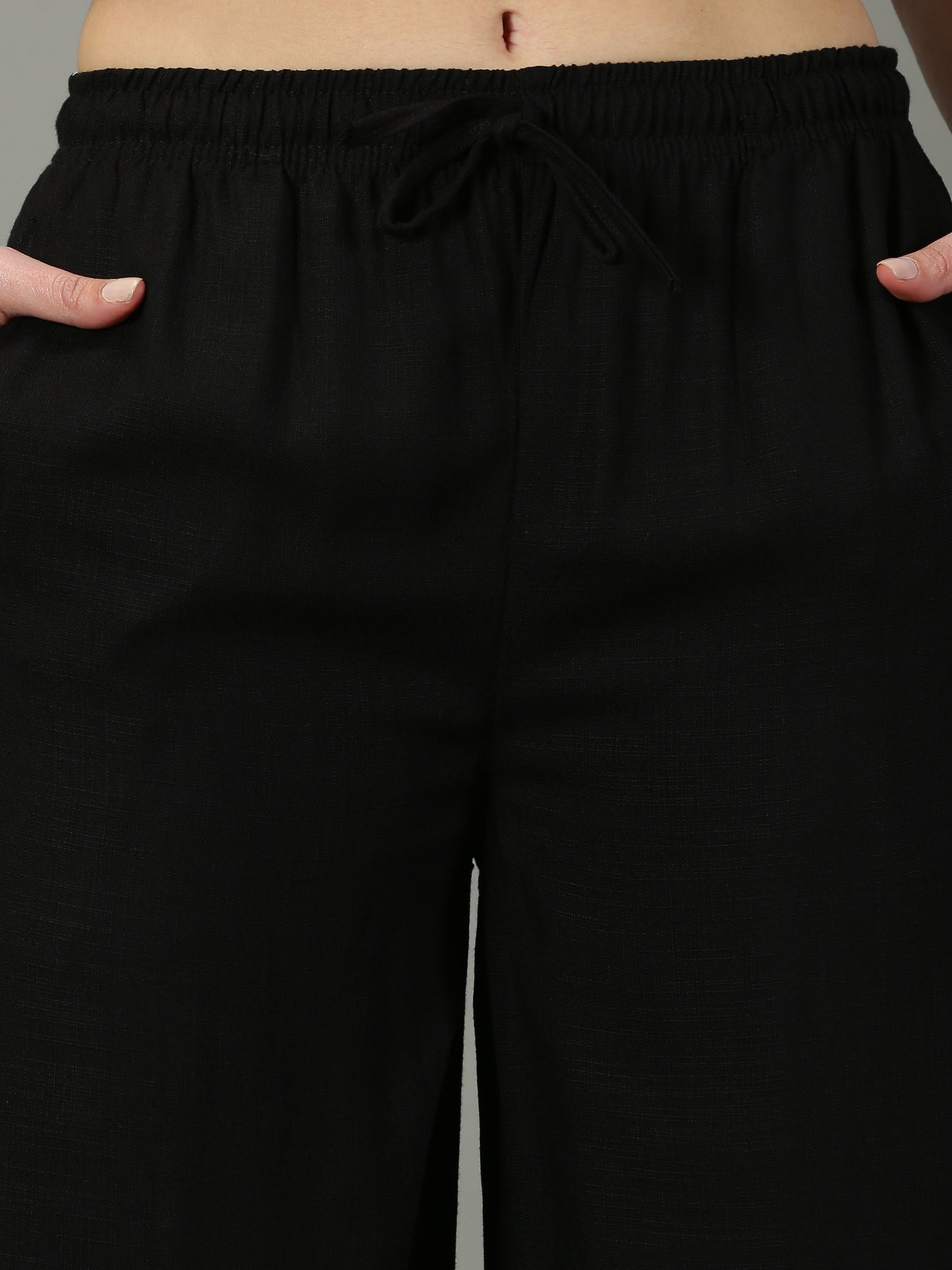 Black Solid Slub Palazzos