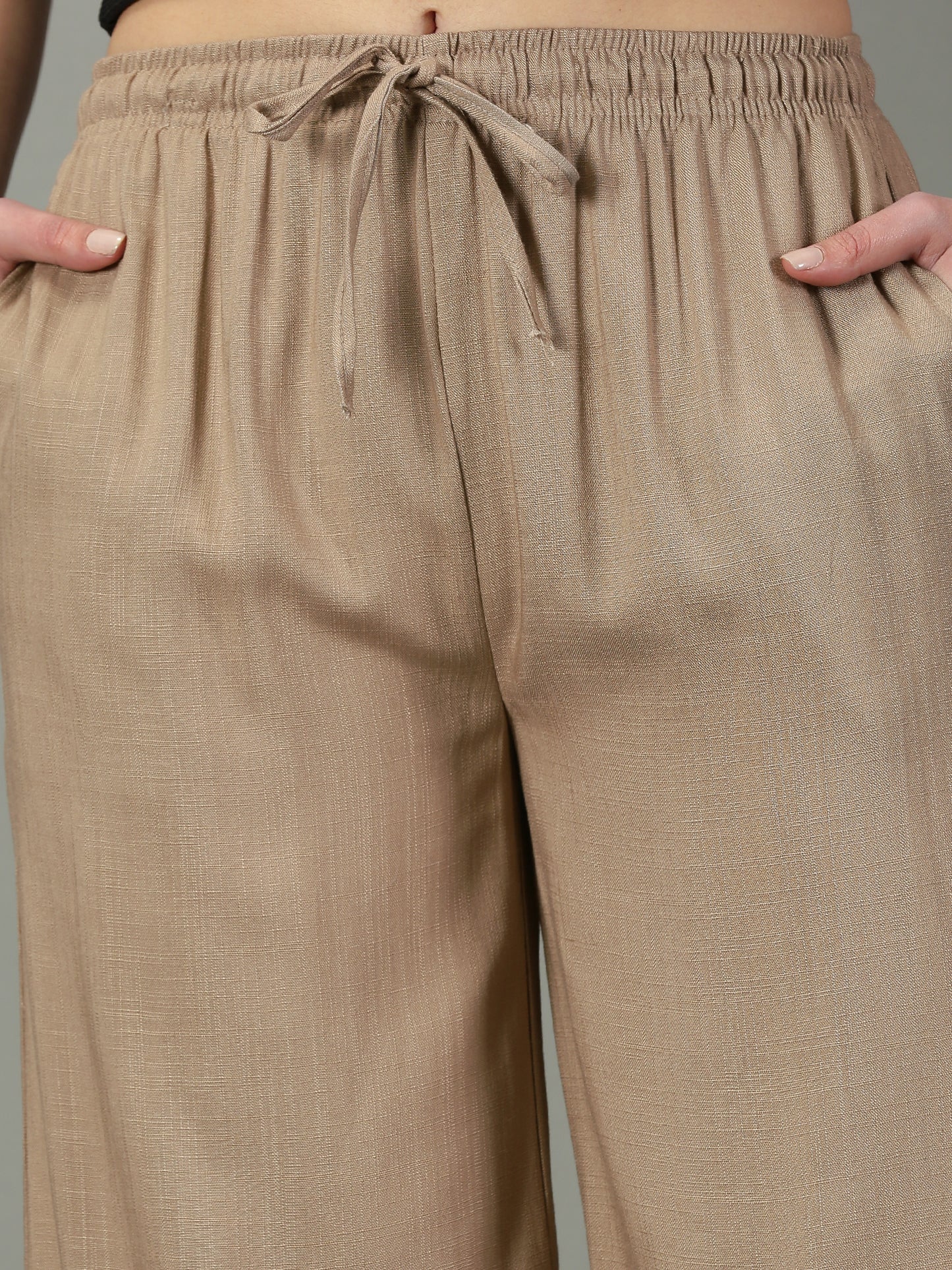 Dark Beige Solid Slub Palazzos