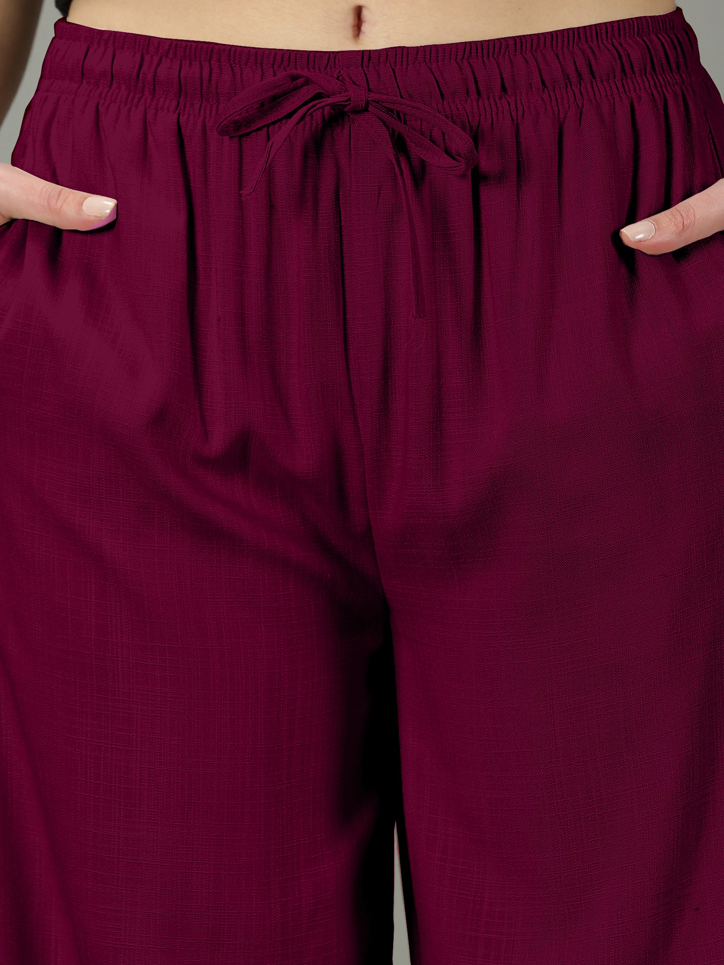 Burgundy Solid Slub Palazzos