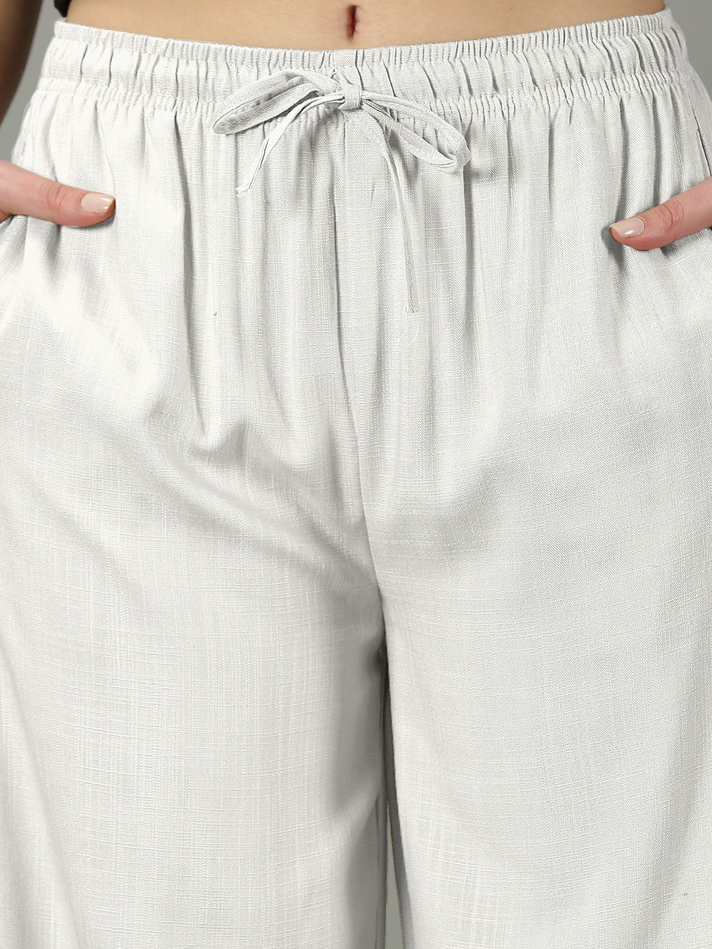 White Solid Slub Palazzos